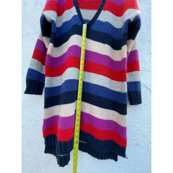 H&M Womens Pullover V Neck Tunic Crochet Sweater Dress Multi Striped Sz M/L WT06 - Picture 4 of 8